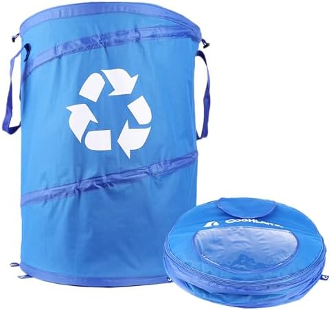 Coghlan's Deluxe Durable Pop-Up Recycling Can – Collapsible Bin with Zippered Lid, Bag Clips, and Anchoring Points for Camping, Home, and Outdoor Use – 29.5 Gallon by Coghlans