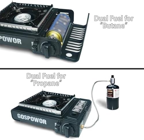 Propane or Butane Stove with Windblocker, 10,000 BTU Dual Fuel Camp Stove, Automatic Ignition Gas Portable Stove with Propane Adapter Hose Carrying Case for Outdoor (Fuel Not Included) - Image 3