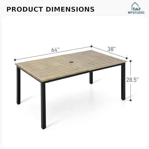 MFSTUDIO Outdoor Dining Table for 6, Brown Metal Table w/Umbrella Hole - Image 2