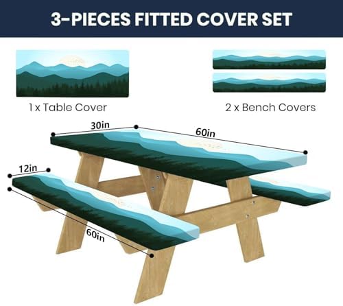 CAPSCEOLL Fitted Picnic Table Cover with Bench Covers 5ft - Green Mountain - Image 2