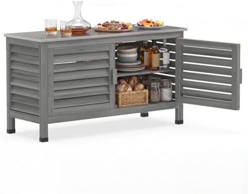 Tangkula Wood Outdoor Storage Cabinet with Stainless Steel Countertop by TANGKULA