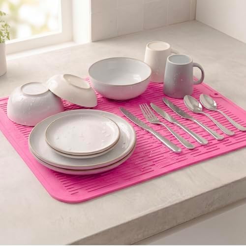 MicoYang Silicone Dish Drying Mat for Multiple Usage,Easy clean,Eco-friendly,Heat-resistant Silicone Mat for Kitchen Counter or Sink,Refrigerator or Drawer Liner Rose XL 18 inches x 16 inches - Image 6
