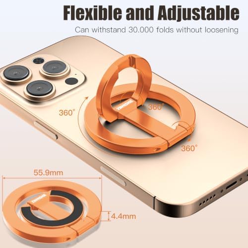 Magnetic Phone Ring for MagSafe Dual-Sided Magnetic Phone Grip Magnet Phone Stand Grip Compatible with iPhone 17/16/15/14/13 Pro Max Plus Mag Safe Accessory for Car Mounts (Orange) - Image 6