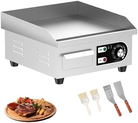 14’’ Commercial Electric Griddle - Electric Cast Iron Griddle w/Stainless Steel Material and Non-Stick, 110V Commercial Griddle w/ 1/2" Thick Iron Cooking Plate for Indoor and Restaurant by HTTSICHI