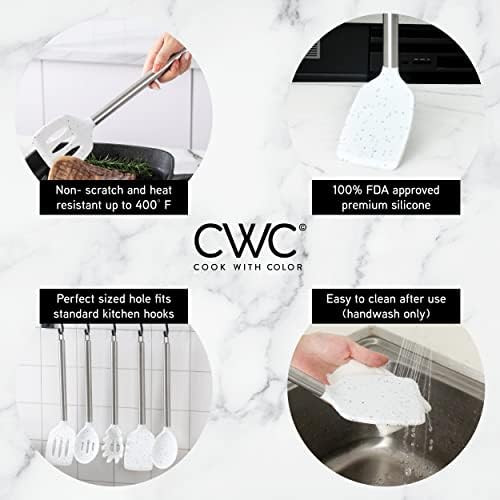 COOK WITH COLOR Silicone Cooking Utensils, Kitchen Utensil Set, Easy to Clean Silicone Kitchen Utensils, Cooking Utensils for Nonstick Cookware, Kitchen Gadgets Set, 5 Pieces, Speckled White - Image 4
