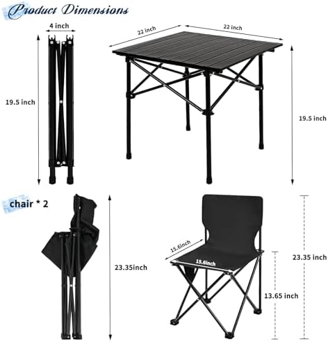 Camping Table with 2 Chairs, Portable Folding Picnic Table Set - Image 3