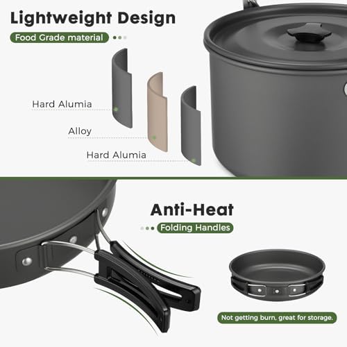 THTYBROS 43-Piece Camping Cookware Set,Large Mess Kit for 6 Persons,with 4.75QT Pot,2.1QT Kettle,Frying Pan,Cups,Utensils and Tableware,Heavy Duty Aluminum Cook Set for Outdoor Camping,Hiking,Picnic - Image 4