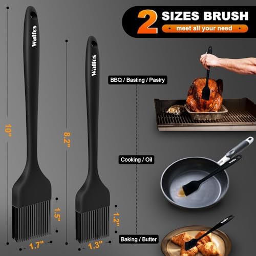 Walfos 600°F Heat Resistant Silicone Basting Brushes BPA Free Pastry Brush, Spread Oil Butter Sauce for BBQ Grill Baking Kitchen Cooking, Dishwasher Safe (2 SIZE) - Image 4
