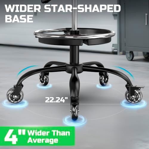 Rolling Shop Stool with Wheels, Garage Stool Chair, Green - Image 5