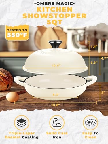 Dutch Oven Bread Baking Pot with Lid 6QT Enameled Cast Iron Oven, White Design & Complete Sourdough Kit (Banneton Basket, Dough Tools, Silicone Sling) for Artisan Bread Making - Image 4