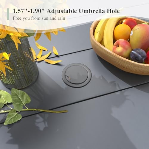 Outdoor Dining Table with Adjustable Umbrella Hole, 40.6" All-Weather Round Patio Dining Table for 4, Metal Patio Table with Storage Shelf for Garden Lawn Porch Deck Yard, Dark Grey - Image 3