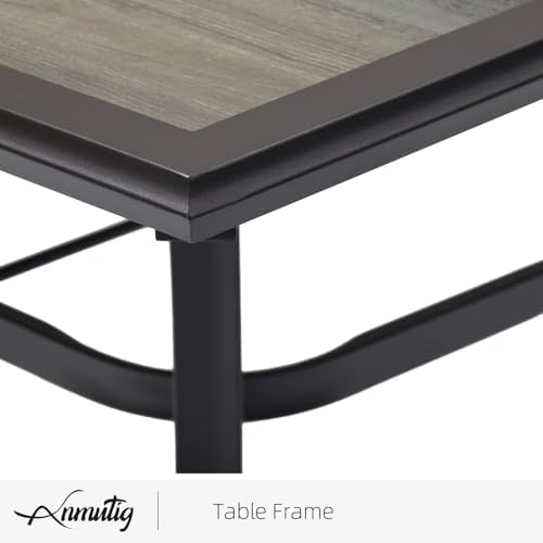 37" Square PVC Patio Dining Table with Brown Metal Steel Frame,Woodlike Top - Image 5