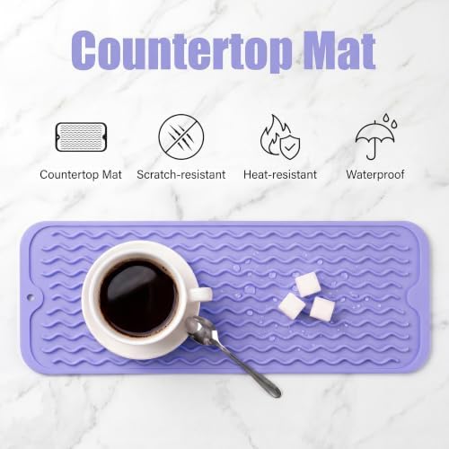 MicoYang Silicone Dish Drying Mat for Multiple Usage,Easy clean,Eco-friendly,Heat-resistant Silicone Mat for Kitchen Counter,Sink,Bar,Bottle,or Cup Light Purple M 17 inches x 6 inches - Image 3
