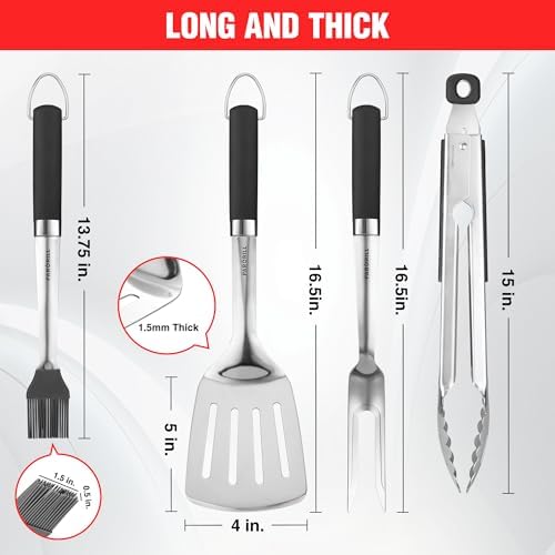 PARGRILL Grill Accessories Heavy Duty BBQ Set Gifts for Men/Women - Premium Stainless Steel Spatula, Fork, Brush & Tongs, Barbecue Utensils Tool Kit Gift for Grilling Lover Outdoor - Image 2