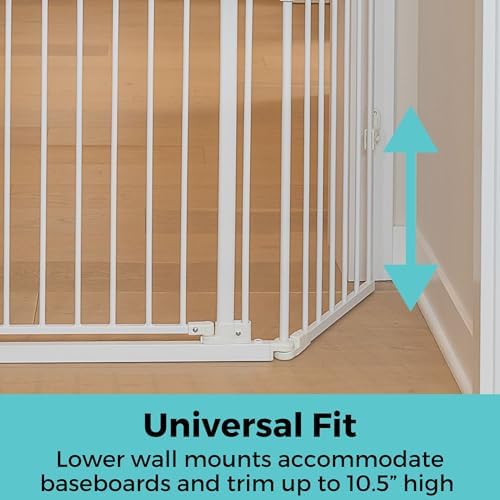 Toddleroo by North States - Deluxe Décor Universal Fit Safety Gate: Hardware Mounted Extra Wide Metal Baby Gate with Tall Baseboard Mounts, Adjustable Child Gate; 38.3" to 72" Wide; 30" Tall; White - Image 6