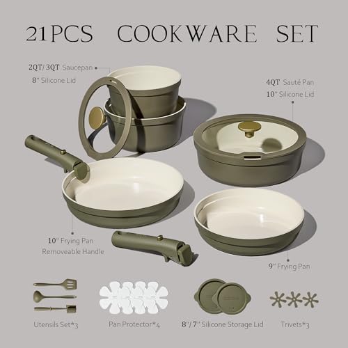 CAROTE 21pcs Ceramic Cookware Sets, Nonstick Pots and Pans Set Non Toxic - Image 2