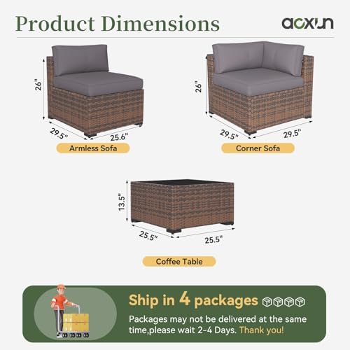 Aoxun 14 Piece Patio Furniture Set Wicker Rattan Patio Conversation Set - Image 6