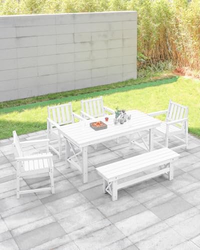 HDPE Outdoor Bench, 55" Patio Bench Outdoor Furniture, Poly Lumber Adirondack Benches, All Weather HDPE Patio Backless Benches for Park, Poolside, Garden, Porch, Pearl - Image 4