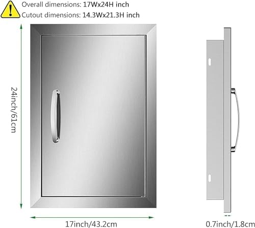 Outdoor Kitchen Single Door BBQ Access 17'' Wx24'' H Flush Mount Island Perfect for Grilling Station and Island, Silver - Image 2