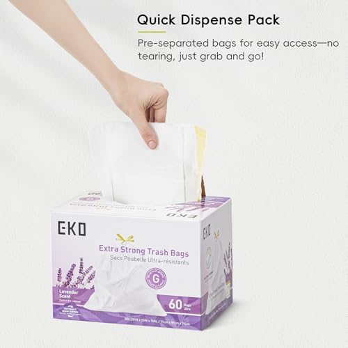 EKO 21 Gallon / 50-90 Liter, Drawstring Trash Bags, Extra-Strong Garbage Bags,Lavender Scent with Continuous Odor Control, Easy-Dispense Roll -Kitchen&Household Use,CodeG, White 60 Count (Pack of 4) - Image 6