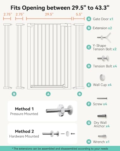 COMOMY 42" Extra Tall Baby Gate for Stairs, Fits 29.5" to 43.3" Openings - Image 7