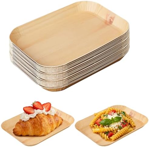 50 Pcs Wood Grain Paper Plates, 6.5 x 5 Inch Rectangle Plates, Disposable Rustic Party Plate for Woodland Baby Shower, Camp Fire, Camping, Lumberjack Birthday Party Supplies (S) by DTFMZOV