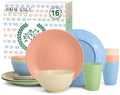 Homienly Premium Dinnerwave Sets, Lightweight & Unbreakable Wheat Straw Dish Set - Plates and Bowls Set with Cups, 16 PCS Microwave and Dishwasher Safe Dinnerware Set - Multi Light by HOMIENLY