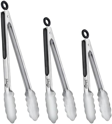 Hotec Tongs for Cooking Stainless Steel Kitchen Tongs Set of 3-7“, 9" & 12" by Hotec
