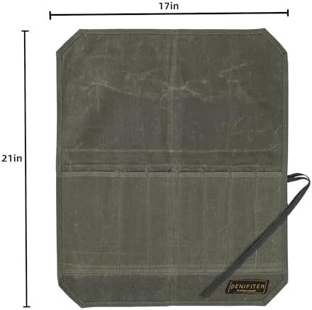 Heavy Duty Waxed Canvas Knife Roll Bag, Portable Chef Knife bag, Durable (Army Green) - Image 2