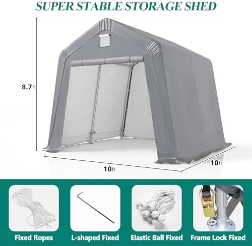 GARTOO 10' x 10' Outdoor Storage Shelter, Gray - Image 2