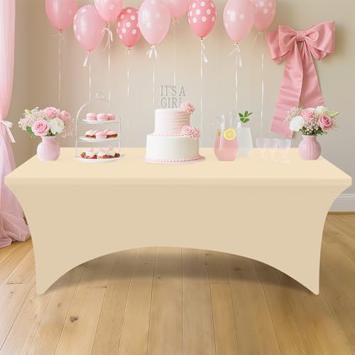 Smiry 2 Pack Spandex Table Cloth 8FT, Elastic Fitted Champagne Tablecloth - Image 5