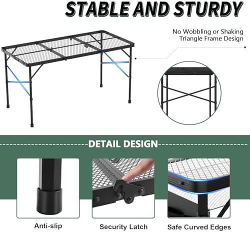 WildFinder Folding Grill Table, 4x2 FT Height Adjustable Camping Table - Image 5