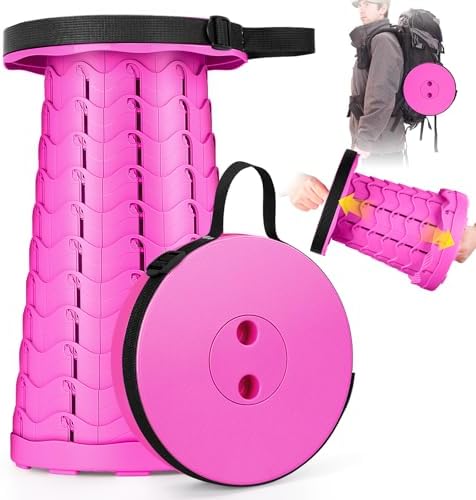 Qiguet Collapsible Stool, Folding Chair - Upgraded Portable Chair with Load Capacity 400lbs, Portable Stool for Camping Fishing Hiking - Folding Stool with Carrying Strap,Gifts for Fisherman(All Pink) by Qiguet