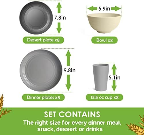 Teivio 32-Piece Plates and Bowls Sets for 8, Wheat Straw Dinnerware Sets - Image 2
