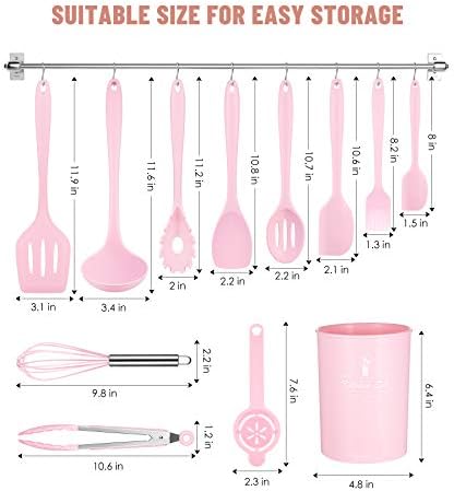 Pink Kitchen Utensils Set-12 Pieces Silicone Cooking Utensils Set - Image 2