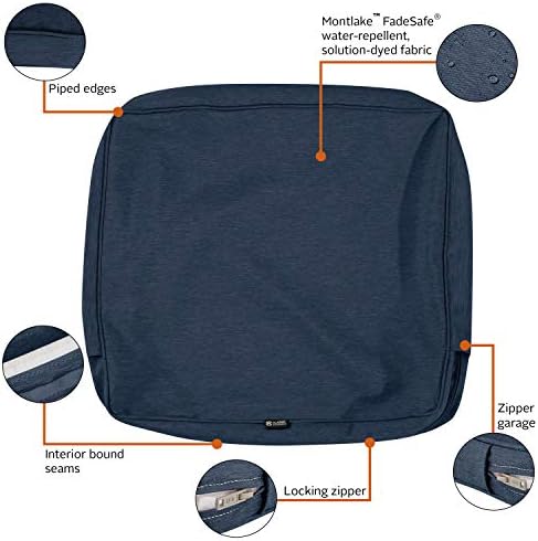 Classic Accessories Montlake FadeSafe Water-Resistant Patio Lounge Back Cushion Cover, 21 x 15 x 4 Inch, Heather Indigo, Patio Furniture Cushion Covers - Image 3
