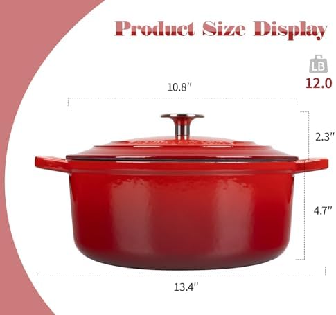 EDGING CASTING Enameled Cast Iron Dutch Oven, 5.5 Quart, Round Dutch Ovens Pot with Dual Handle for Bread Baking, Dutch Ovens with Lid, Bread Oven, Red - Image 3