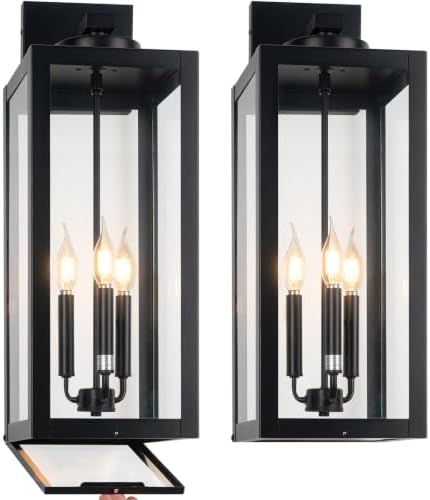 24" Extra Large Fully Enclosed Outdoor Light Fixture 3-Light, Coach Lights by Yolsunes