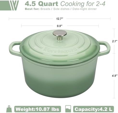 VORRINGARD Enameled Cast Iron Dutch Oven Pot with Lid, for Sourdough Bread Baking, Round Dutch Ovens, 4.5 Quart, Green - Image 2