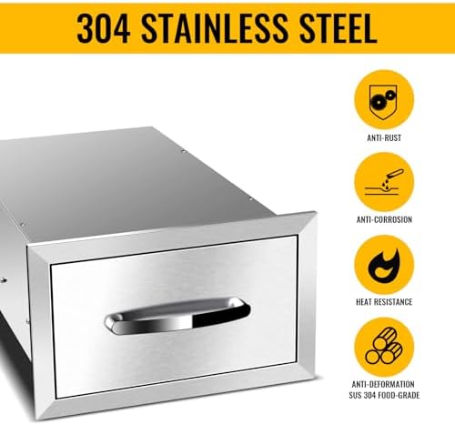 Pull Out Trash Drawer, Lower Sliding Rails Stainless Steel Roll Out Trash Bin Pull Out Tray With Handle For Outdoor Kitchen BBQ Island Grill Station,Single Drawer - Image 6