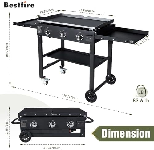 BESTFIRE 3 Burner 35" Flat Top Grill,45000 BTU Flat Grills Outdoor Cooking - Image 2