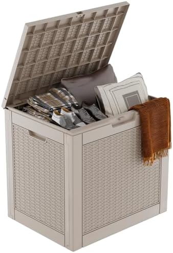 37 Gallon Outdoor Deck Box, Lockable Waterproof Outdoor Storage Boxes For Garden Tools,Indoor Cushions,Accessories Outside Storage Resin Weatherproof Container(Grey) by MAIUSCOLI