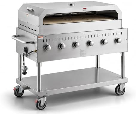 Stainless Steel Liquid Propane Outdoor Grill Silver 48″ With Griddle Commercial Catering Grill with Lid Spark Ignition Removable Grease Tray by GLOWNARY