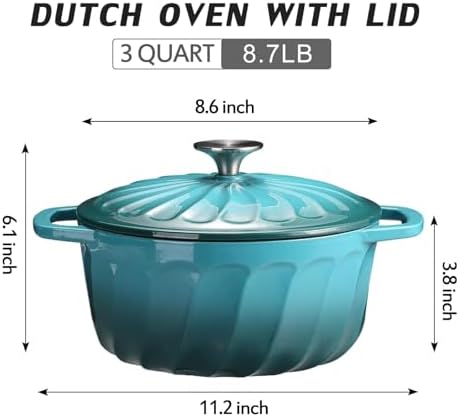 Enameled Cast Iron Dutch Oven Pot with Lid, 3 QT Small Dutch Oven - Image 2