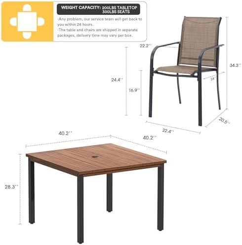 VICLLAX Outdoor Dining Set for 4, 5 Pieces Patio Dining Furniture Set with Umbrella Hole- 40.2" Patio Table and Chairs for Balcony, Garden and Deck, Walnut Tabletop - Image 2