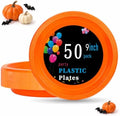 WELLIFE Orange Plastic Plates 9 Inch 50 Count Halloween Plates by WELLIFE