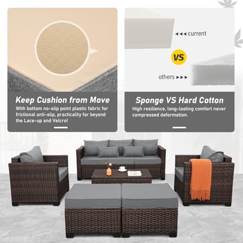 Oasishine Wicker Patio Furniture Set 6 Pieces Outdoor Furniture Chairs and Couch Storage Table Anti-Slip Cushions and Waterproof Covers, Dark Grey - Image 4