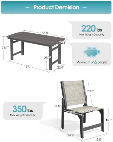 Ciokea HDPE Outdoor Dining Set, Patio Table and 4 Stackable Chairs, Grey - Image 2