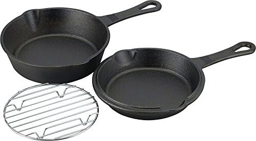 Wahei Freiz HR-7967 Iron Skillet Camping Hebies Combo Set, 5.9 inches (15 cm), Induction Compatible, Smoking Lip Included by WAHEI+FREIZ