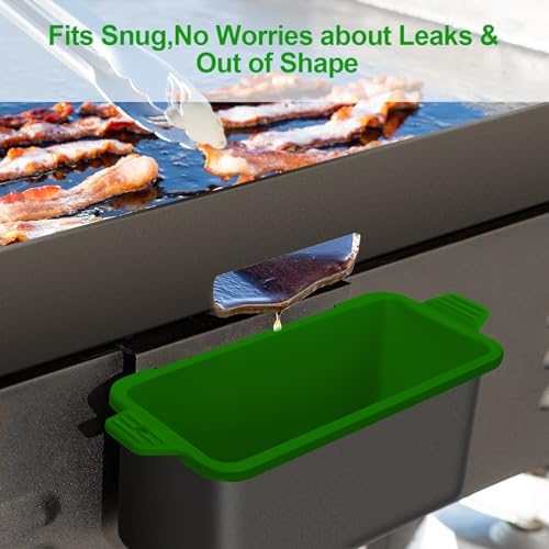 2 PCS Silicone Grease Cup Liners for Blackstone 36 28 22 17 Inch Griddle,Reusable Grease Catcher Cup Liner Grill Grease Tray,Durable Drip Pans Blackstone Griddle Accessories,Green - Image 3